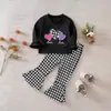 Conjunto de Moletom Novo de Primavera e Outono para Meninas Top de Manga Comprida com Letras Calças Sino com Estampa de Leopardo Conjunto de Duas Peças Roupas Infantis Q