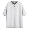 Camiseta Unisex de Manga Corta Estilo Americano con Cuello Henry de Hilo de Concha Cosido a Mano para Hombre, Marca de Moda Diseño de Verano Top de Media Manga