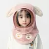 Gorro de Invierno Cálido para Niños con Protección Facial Orejeras para las Orejas Cuello Integrado Resistente al Viento Dibujos Animados Gorro para Bebé