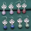 Pendientes de plata de ley S925 con cuentas redondas de loto lapislázuli jade pendientes vintage desgastados simples pendientes joyería al por mayor