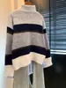 Cardigã de tricô listrado color-block estilo coreano para mulheres, jaqueta suéter de outono curta solta de manga longa, top de camada afunilador