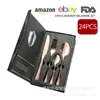 Amazon Transfronterizo Vajilla de Acero Inoxidable 1010 Juego de 24 Piezas Cuchillo para Bistec, Tenedor y Cuchara Cuchara de Postre Juego de Regalo para Comida Occidental