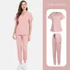 Uniformes de Enfermagem Mais Vendidos da Amazon para Homens e Mulheres, Conjunto de Duas Peças de Calça e Camiseta de Manga Curta para Scrub Cor Creme, Roupas de Trabalho Espessas Casuais e Confortáveis
