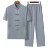 Traje Tang Masculino para Homens de Meia-idade e Idosos, Roupa de Verão com Manga Curta para Pai, Roupas Chinesas de Verão para Avô, Roupas para Homens Idosos