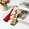Pequeños Marcapáginas de Bambú Estilo Antiguo con Bendiciones Chinas, Borlas de Seda de Hielo, Pequeños Regalos Culturales y Creativos para Graduación de Estudiantes, Papelería
