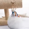 Chaveiro de bola de pelo de unicórnio PU, pingente de bola de pelo de coelho Rex imitação de pônei colorido, enfeites de desenho animado para bolsa de mulher, carro