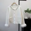 Cardigan de Tricô Aconchegante com Contas Estilo Chanel Faux Mink Veludo, Novo Estilo Outono 2025, Design Solto Macio, Casaco Suéter para Mulheres