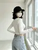 Camiseta sexy de manga larga para mujer, otoño e invierno, corta, que muestra el abdomen, ajustada, top interior de chica hot, camiseta básica de hombro normal para chica joven