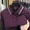 Camisa Polo de Manga Longa 100% Algodão Puro para Homens, Novo Estilo Outono, Camiseta de Cor Sólida de Alta Qualidade para Negócios Casuais com Gola, Roupa para Pai