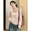 Camiseta de Manga Larga Hueca Estilo Puro Deseo Capa Base para Mujer Primavera y Otoño Tallas Grandes Chicas Gorditas Diseño Adelgazante Top Fruncido en la Cintura