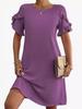 Vestido de verão feminino 2024, manga curta, linha A, mini, casual, gola redonda, reto, praia, férias, vestido com bolso