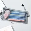Estuche de malla transparente minimalista estilo japonés, bolsa de papelería de gran capacidad, bolsa de lápices portátil para exámenes de estudiantes, bolsa de almacenamiento