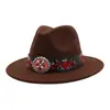 Aliexpress Amazon Estilo Étnico Retro Sombrero de Lana Sombrero de Jazz Británico Ala Plana Sombrero Cónico de Ala Grande para Caballero