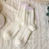 Meias Térmicas Grossas de Inverno para Mulheres com Laço de Cor Contrastante, Estilo Japonês, Adequadas para Uso Externo, à Prova de Frio, Meias de Cano Médio para Dormir em Casa