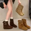 2026 Nuevas Botas Cortas de Piel Genuina con Plataforma Oculta de 4 cm para Mujer Estilo Martin Botas Retro con Hebilla Botas de Tacón Apilado Botas para Pantalones