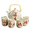 Juego de Té Kung Fu de Cerámica para el Hogar Sencillo Moderno Tetera de Flores Filtro Juego de Té para Té Negro Taza de Té 6 Piezas Grandes