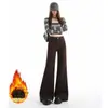 Jeans de Mujer de Color Café Transfronterizos Maillard de Cintura Alta Elásticos con Más Terciopelo Estilo Caliente Otoño/Invierno 2026 Versátiles Cálidos de Campana