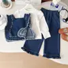 Conjunto para Niñas Otoño 2025 Nuevo Chaleco de Mezclilla Elegante Pantalones Anchos Sueltos Moda Infantil Estilo Bosque Conjunto de Tres Piezas