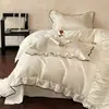 Juego de ropa de cama de cuatro piezas estilo retro francés, color crema, 100% algodón, algodón lavado, nueva colección 2026, para el dormitorio principal