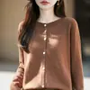 Cardigã de Malha de Algodão Feminino Simples Suave Gola Redonda Botão Solto Temperamento Sweater Redutor de Idade Peça Externa Top
