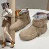 Comercio Exterior Talla Grande Transfronterizos Retro Otoño e Invierno Botines Mujer Hebilla de Cinturón Costura Borla Retro Botines Planos Cortos