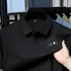 Camisa Polo de Manga Curta para Homem Venda Direta de Verão, Top Elegante de Meia Manga Business de Luxo Leve, Camiseta Versátil de Cor Sólida Respirável de Seda de Gelo