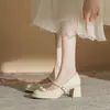 Zapatos Mary Jane con lazo Jinqi CG6031 punta redonda de una sola capa 2023 Otoño Nuevos tacones altos de plataforma color albaricoque para mujer