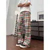 Pantalones a cuadros de arcoíris retro americano para hombre, pantalones rectos holgados de verano, pantalones casuales vintage de pierna ancha