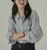 Camisa Azul Hielo Lago con Tubo de Arroz Haverjce Camisa Rayada de Chica Coreana Perezosa Camisa de Manga Larga para Mujer