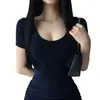 Vestido Gris de Cuello en U Manga Corta para Mujer Verano Pequeño Ajustado Adelgazante Spice Girl Elegante Nicho Cadera Falda Corta