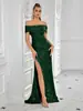 Vestido de noche de comercio exterior transfronterizo con lentejuelas, sin hombros, corte ajustado, abertura alta, cola de pez, vestido largo para banquetes y reuniones anuales