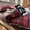 Conjunto de Cama Azul Masculino Classe A de Quatro Peças em Algodão Lavado Gaze de Camada Dupla Lençol de Cama, Capa de Edredom, Capa de Colcha, Lençol com Elástico, Conjunto de Três Peças para Cama de Dormitório