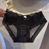 Lingerie Feminina de Renda com Cetim Sexy Semitransparente Estilo Pura Luxúria Menina Charmosa Calcinhas Francesas de Cintura Baixa que Cobrem o Quadril Venda por Atacado