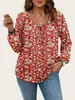Ropa Europea y Americana Transfronteriza para Mujer Tallas Grandes, Nuevos Tops Vintage de Otoño con Estampado Floral, Camisas de Gasa con Cordones y Cuello en V de Manga Larga