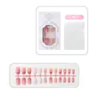 Unhas postiças quadradas de pressão 24 peças, estilo simples com designs florais delicados, cor sólida branca, bolinhas e pontas de unha French manicure rosa