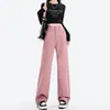 Jeans rectos color rosa sucio para mujer Tendencia Primavera 2024 combinan con todo nuevos de cintura alta con caída alargados de pierna estrecha ancha