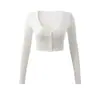 Estilo Deseo Puro Chica Picante Cuello en V Grande Abotonado de un Solo Botón Recortado Manga Larga Cárdigan Camiseta Otoño Nuevo Ajuste Delgado Color Sólido Top