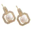 Pendientes de Botón de Perla de Lujo Ligero Francés Aguja de Plata S925 Perlas de Agua Dulce Naturales Pendiente Geométrico de Zirconia Completa para Mujer Excelente