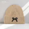 Sombreros Coreanos de Otoño e Invierno para Mujer, Gorros de Punto con Lazo, Gorros Pequeños de Lana, Exportación Transfronteriza Cálidos de Pullover para el Frío, Modernos