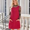 Ropa de Mujer Europea y Americana Transfronteriza Amazon Estación Independiente 2025 Verano Vestido de Tirantes para Mujer Vestido de Bolsillo de Pana