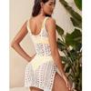 Cubierta de Playa Transfronteriza, Traje de Baño para la Orilla del Mar, Tirante Calado, Abertura Doble Lateral, Top de Punto con Protección Solar para Vacaciones de Playa para Mujer