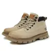 Botas de Cuero Genuino Color Ruibarbo para Hombre Estilo Retro Británico Americano Botas para Hombre de Suela Gruesa Zapatos de Caña Alta Nuevos 2025 Botas de Trabajo para Hombre