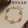 Moda Retro Exquisito Lujo Ligero Brillante Hielo Triturado Hueco Moneda de Cobre Pulsera Lujo Ligero Gama Alta Versátil Joyería