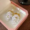 Pendientes de Perla Redondos Geométricos con Tachuelas de Diamante Color Plata, Lujo Ligero, Gama Alta, Exquisitos, Elegantes, Versátiles para Mujer