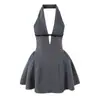 Vestido de Terciopelo con Lunares, Estilo Nuevo de Moda Europea y Americana 2026, Elegante para Mujer, Ajustado, Fruncido en la Cintura, Cuello Halter