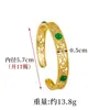 Pulsera Abierta de Calcedonia Hueca Tallada Estilo Antiguo Vietnamita con Diamantes de Imitación Microincrustados, Chapada en Oro, Color Duradero, Joyería Retro Tendencia Nacional