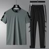 Traje Deportivo Casual de Verano 2023 para Hombre de Manga Corta y Pantalón Largo Traje de Dos Piezas de Seda Helada