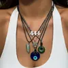 Collar de cuentas vintage con colgante de turquesa de ojo de diablo, estilo transfronterizo europeo y americano, cadena de clavícula, collar de cera para mujer.