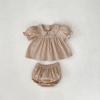 Conjunto de Roupa Infantil Saia Curta 2026 Estilo Verão Menina Bebê Blusa de Manga Curta com Gola Boneca + Conjunto Fofo de 2 Peças com Calça