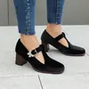 Fivela tecido 40 sapatos em T sapatos plus size sapatos de veludo dourado novos salto grosso saltos altos comércio exterior 43 primavera e outono preto